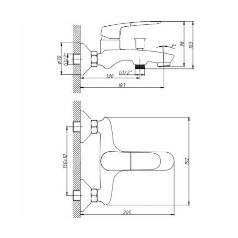 Orange Sonic M08-100cr однозахватный ванно-душевой смеситель Хром sun-id-1517162 - Вид №1