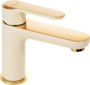 77003QO Emmevi Nefer, однорычажный смеситель для раковины с донным клапаном, цвет кварц/золото