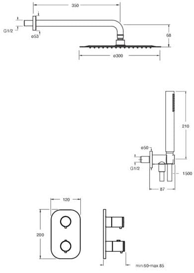 Открытый термостатический набор для душа с ручным душем CRISTINA Rubinetterie дополнения-выбор ARCH-00140526 - Вид №1