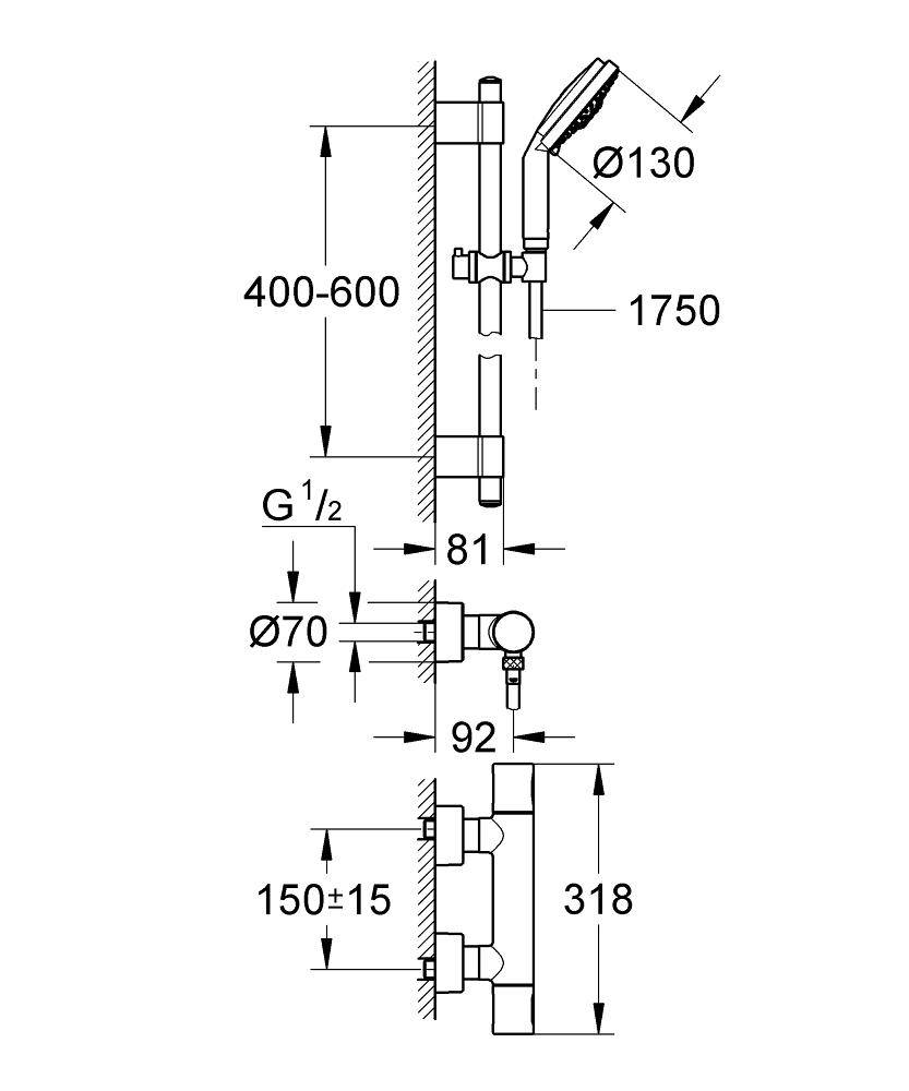 34275000 Термостатический смеситель для душа Grohe Grohtherm 3000 Cosmopolitan хром - Вид №1