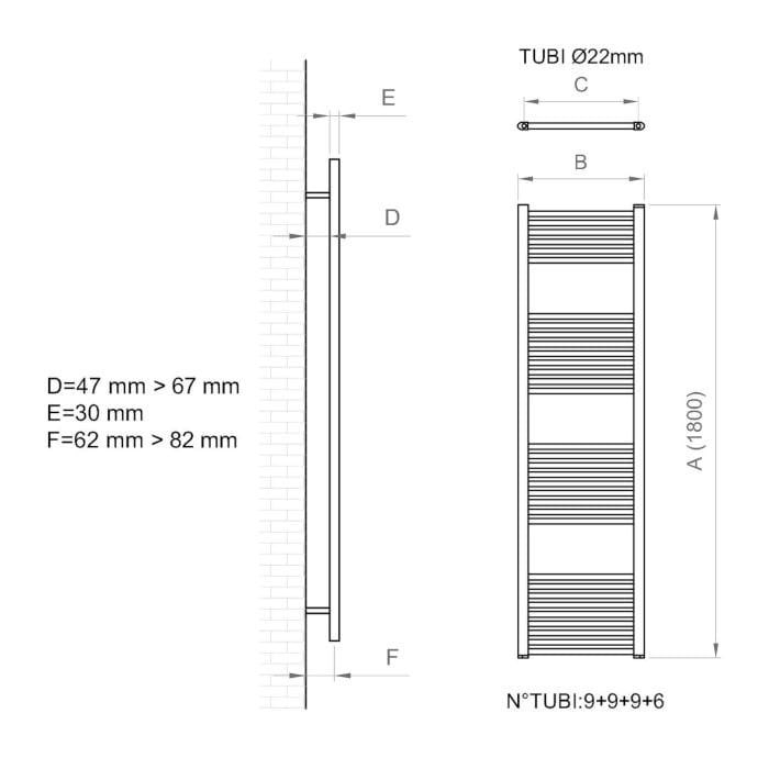 Настенный стальной полотенцесушитель с горячей водой Ercos Опера ARCH-00145504 - Вид №4