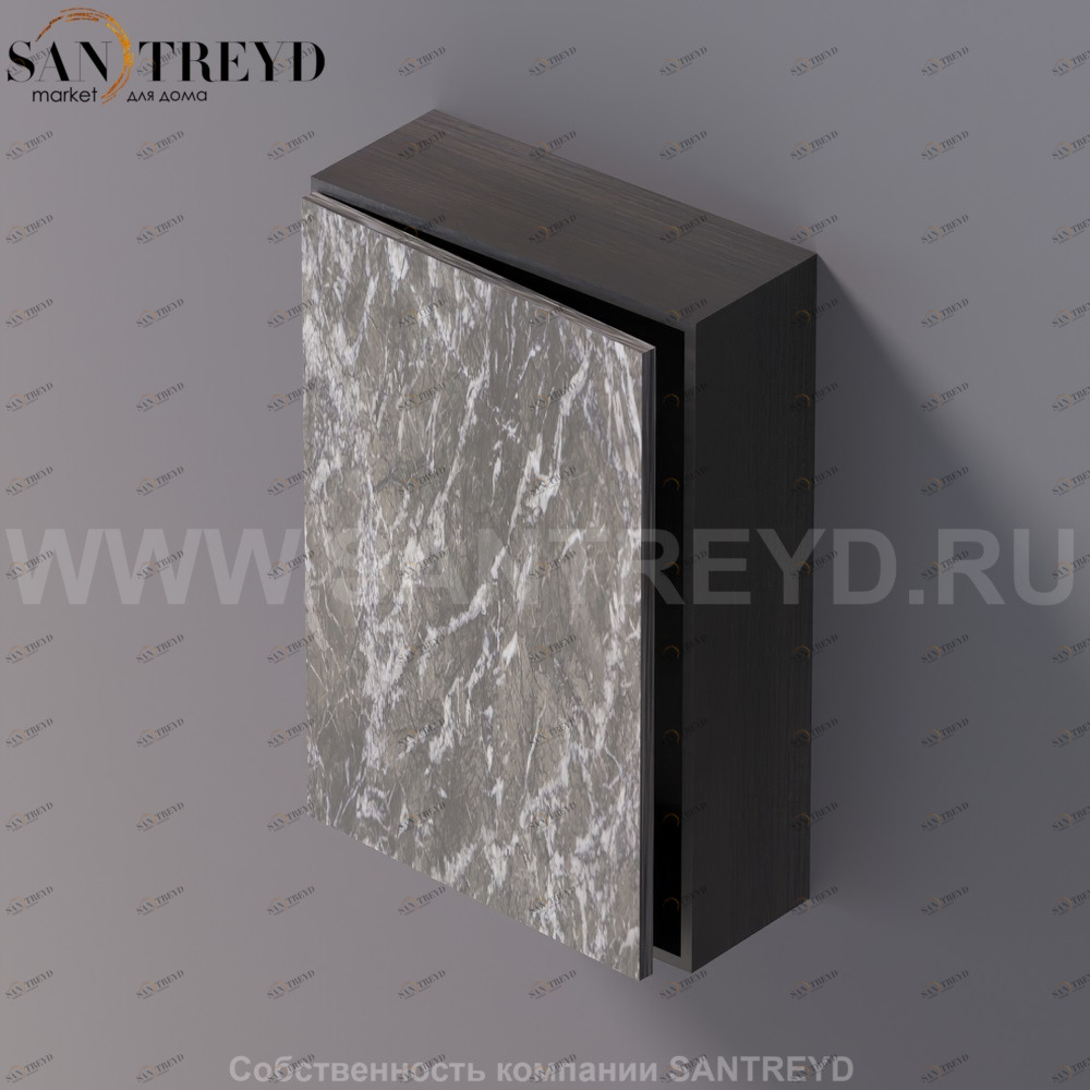 LIFT Модульный шкаф 60 см с левой дверью на доводчиках. Модули могут располагаться горизонтально и вертикально. Отделка: темный дуб и серый мрамор. AMOB051GCRWSX Agape