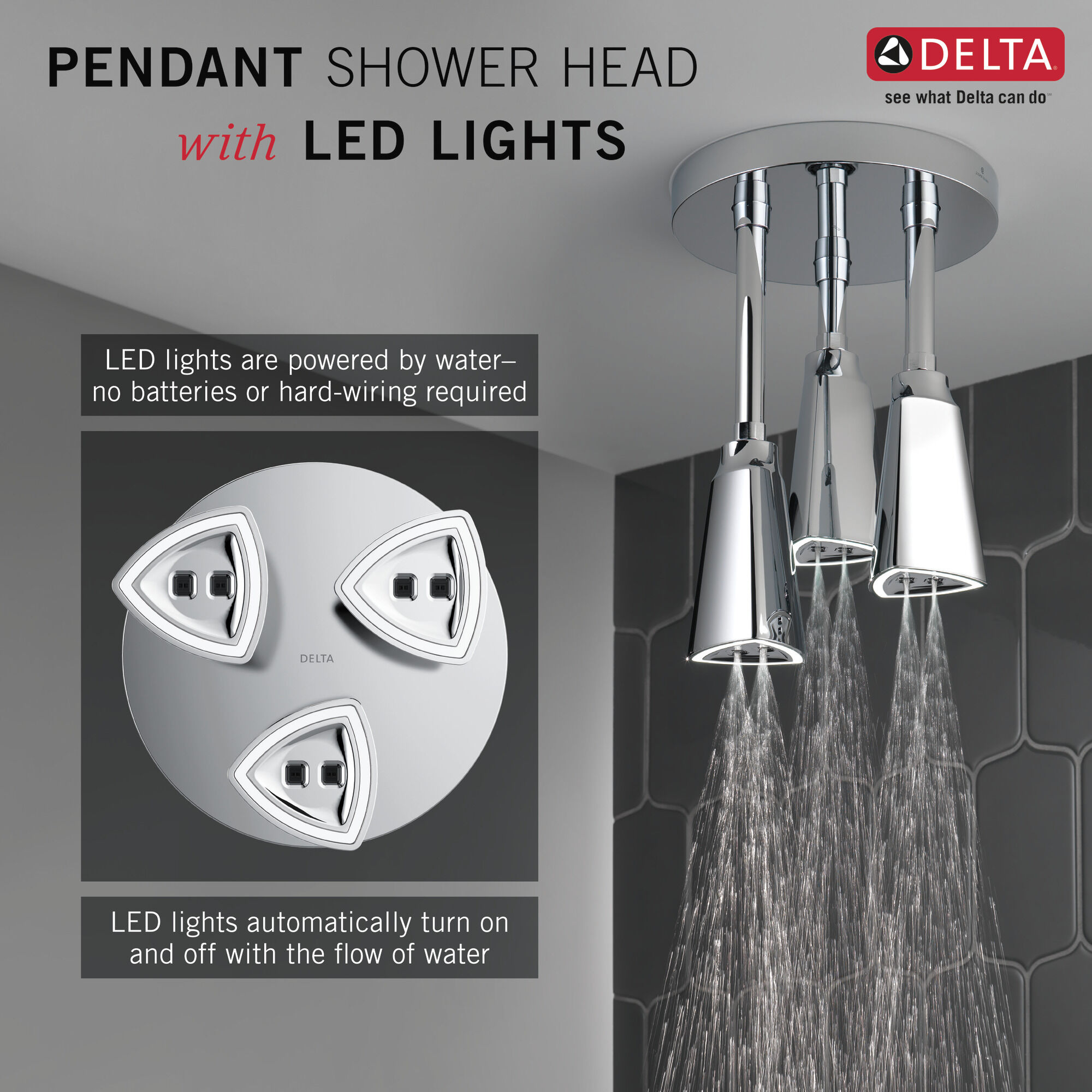 57140-KS25-L Подвесная душевая лейка Raincan со светодиодной подсветкой H2Okinetic® Delta Faucet Universal Showering Черный нержавеющий  - Вид №2
