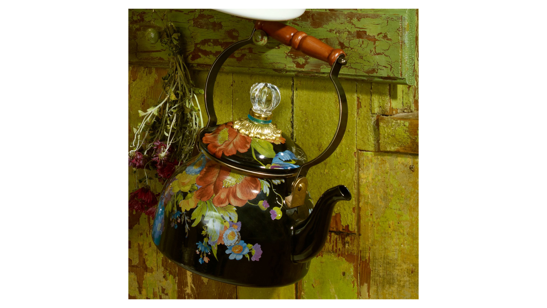 10654486 Mackenzie-Childs Чайник 2л (черный) Flower Market Сталь  - Вид №1