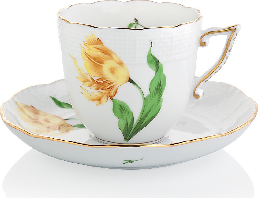 1051663 Herend Чашка кофейная с блюдцем 160мл "Китти" (желтая) Фарфор 