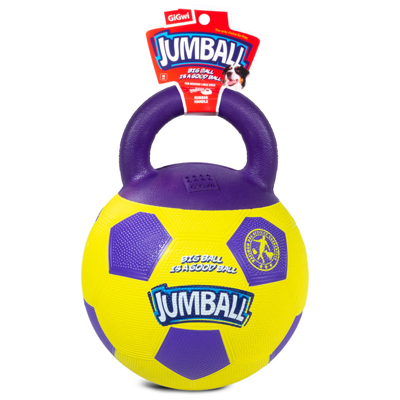 ПР0058978 Игрушка для собак Jumball Мяч футбольный c ручкой желтый 26см GIGWI  - Вид №1