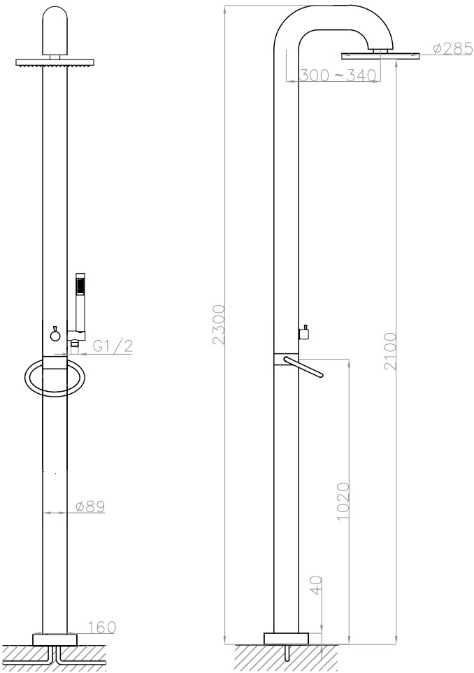 JEE-O Напольная душевая стойка из нержавеющей стали с ручным душем Fatline 200-6210 / 200-6211 - Вид №2