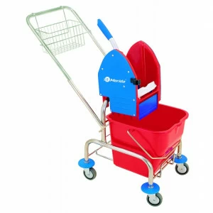 MO2 Хромированная тележка для уборки с одним ведром, ведро 20 л, пресс для швабры, металлическая корзина Merida
