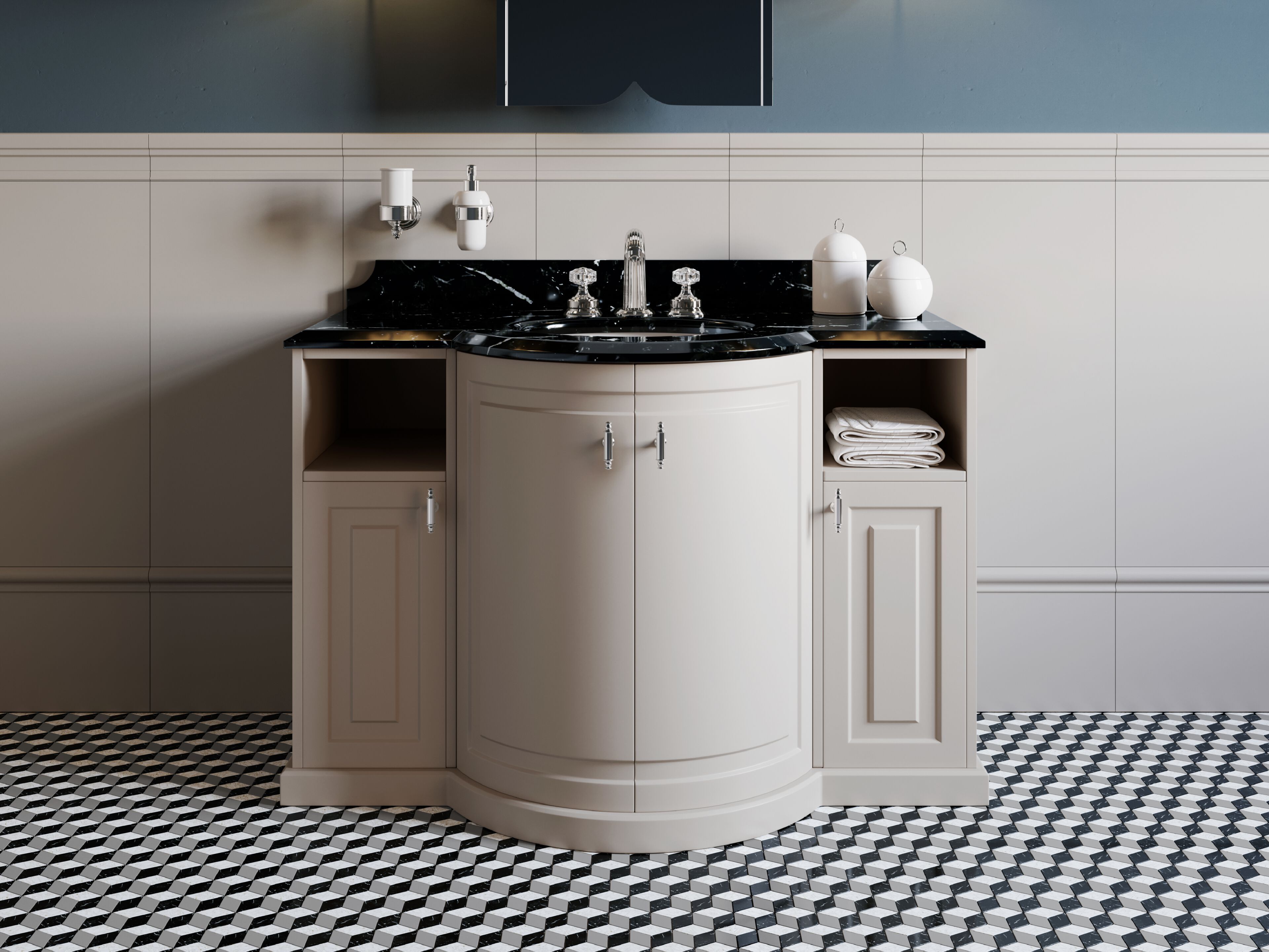 Деревянный умывальник со встроенной раковиной и мраморной столешницей Devon&Devon KENT ARCH-00068224