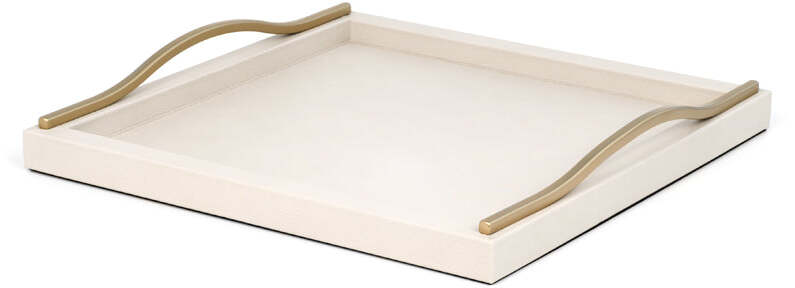 Onda Поднос - 50x37 см/металл-отделка_сатин-латунь/зернистая кожа_светло-серый