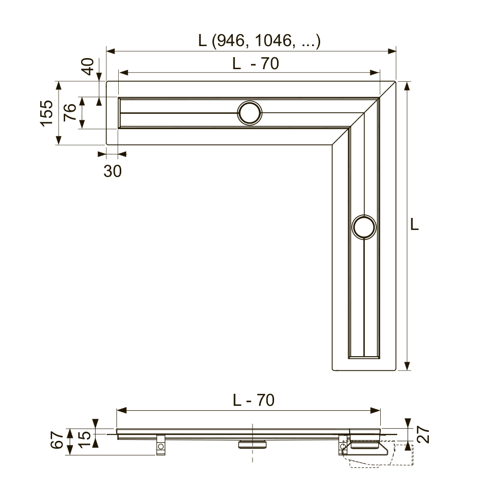 611000 Угловой канал Tece TECEdrainline - Вид №1