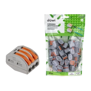 84746778 Клеммы соединительные монтажные с рычажком Duwi СМК 222-413 3-проводные 4мм² серые 50шт 26638 9 STLM-1109494
