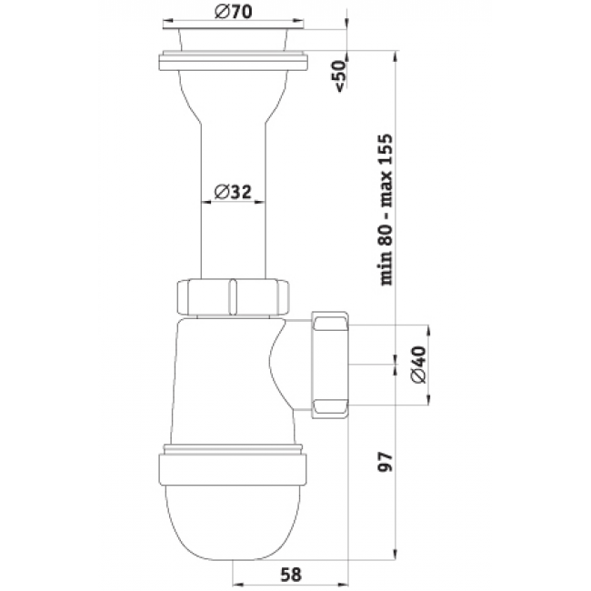 Сифон для кухонной мойки АНИ 1 1/2"х40 мм C0100 АНИ пласт 7246 - Вид №1