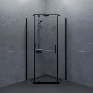 Душевая ширма Грета Triton пятиугольная 90x90x190см цвет профиля черный распашная стекло 6мм прозрачное