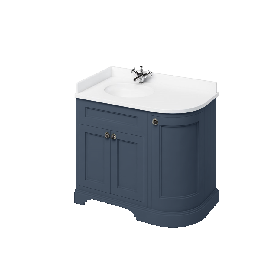 Burlington Отдельностоящий изогнутый угловой блок 100 л / с с белой столешницей и встроенной белой раковиной Темно-оливковый FC2O_BW98L  - Вид №4