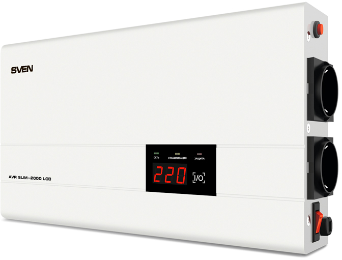 SV-013950 Stabilizer avr slim-2000 lcd, relay, 1200w, 2000va, 140-260v, the function "pause", 2 outlets Sven Santreyd 