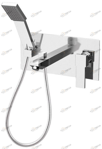 Remer Rubinetterie Смеситель для ванны настенный с ручным душем с тарелкой Qubika Q04