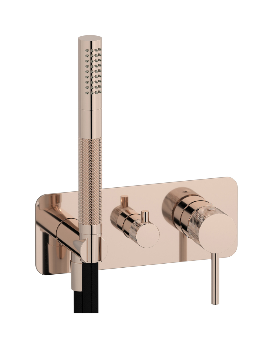 Внешние части встроенного в стену смесителя на 2 потребителя в комплекте с душевым гарнитуром WE ARE IB id313rs Rose Gold Industria
