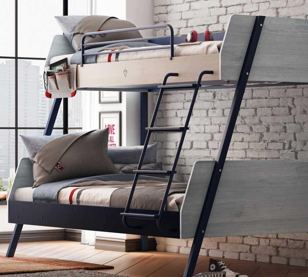 Детская двухъярусная кровать 90х200 см голубая Trio CILEK TRIO 00-3832159 Синий Santreyd - Вид №1