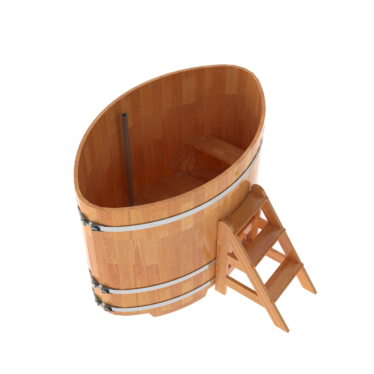 1541 Купель овальная из сращенных ламелей лиственницы 1,08х1,75х1,2 натуральная Alyarus  - Вид №1