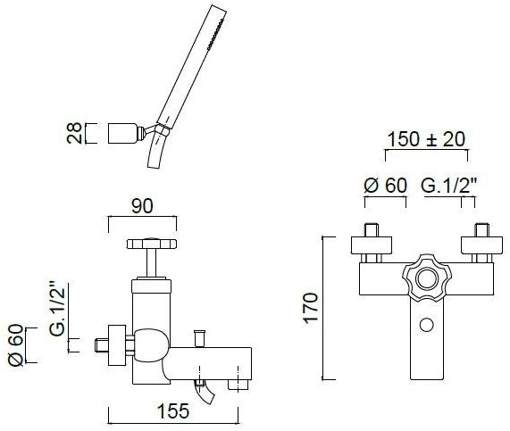 Rubinetteria Giulini Настенный смеситель для ванны с ручным душем Giò crystal - giò F3501/s - Вид №1