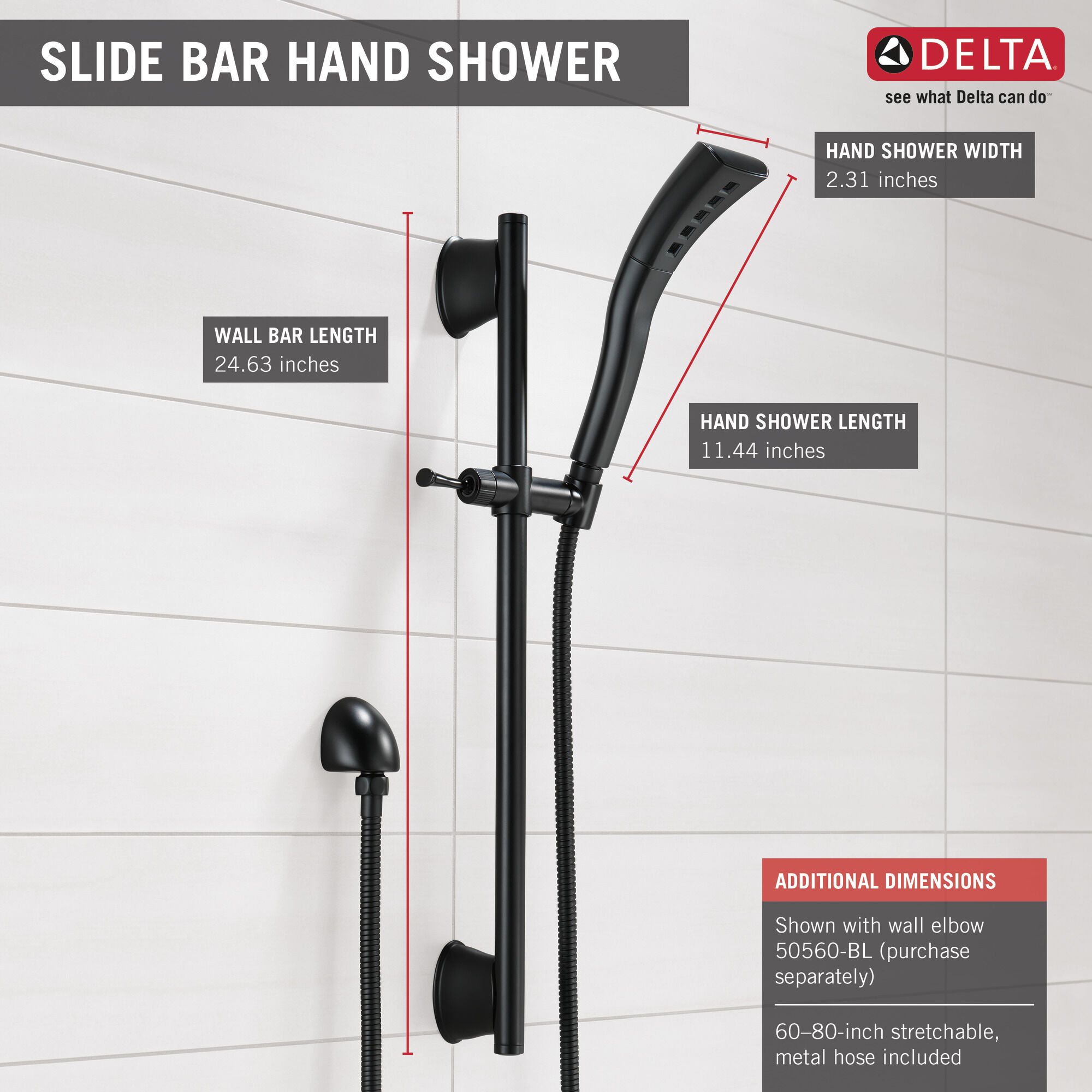 Ручной душ H2Okinetic Slide Bar с одинарной настройкой Delta Faucet 51579-BL - Вид №1