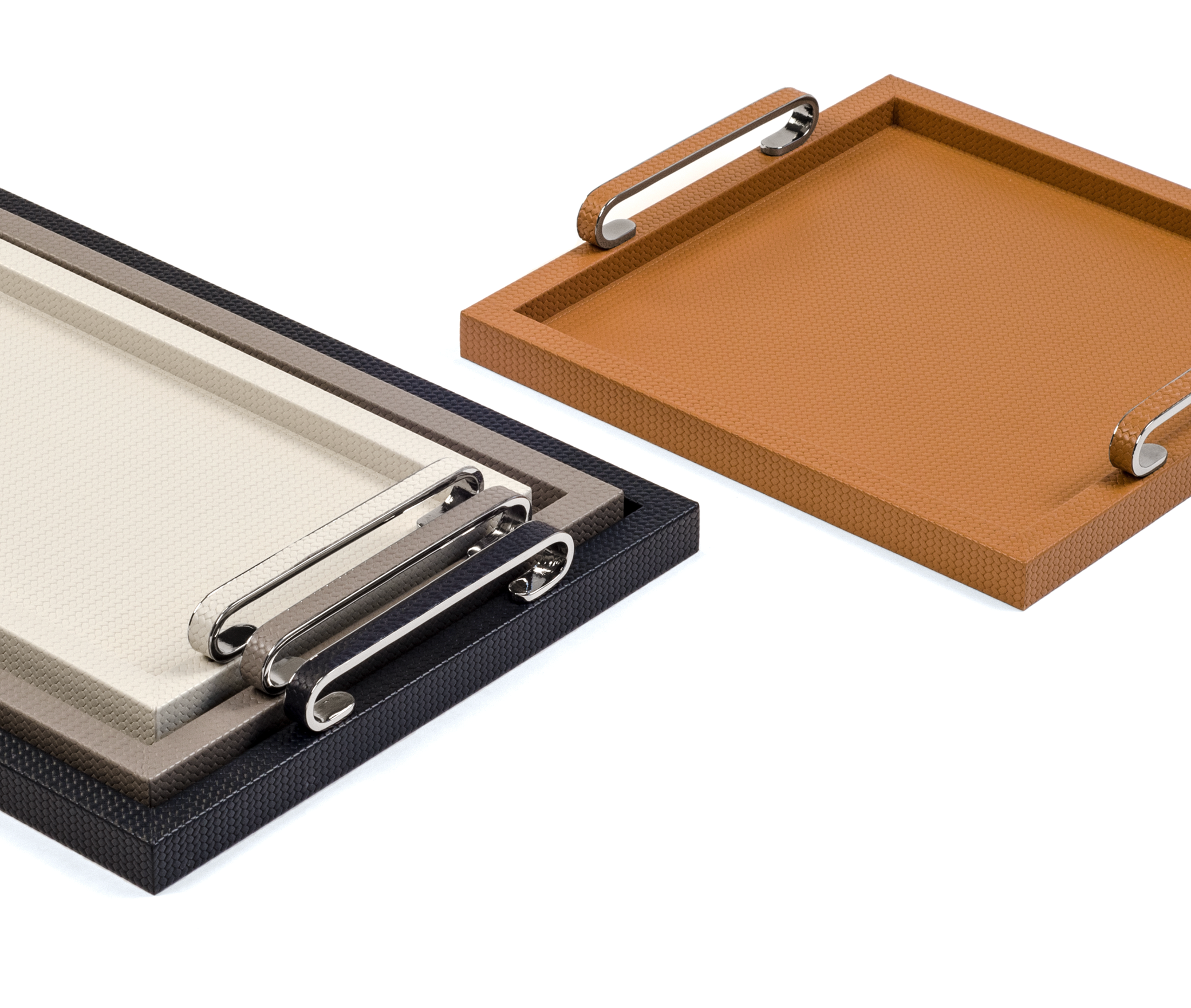 Фоскари Поднос - 50X37 см/металл-хром/тканая кожа_кремовый Pinetti 00.1912.061.027 - Вид №4