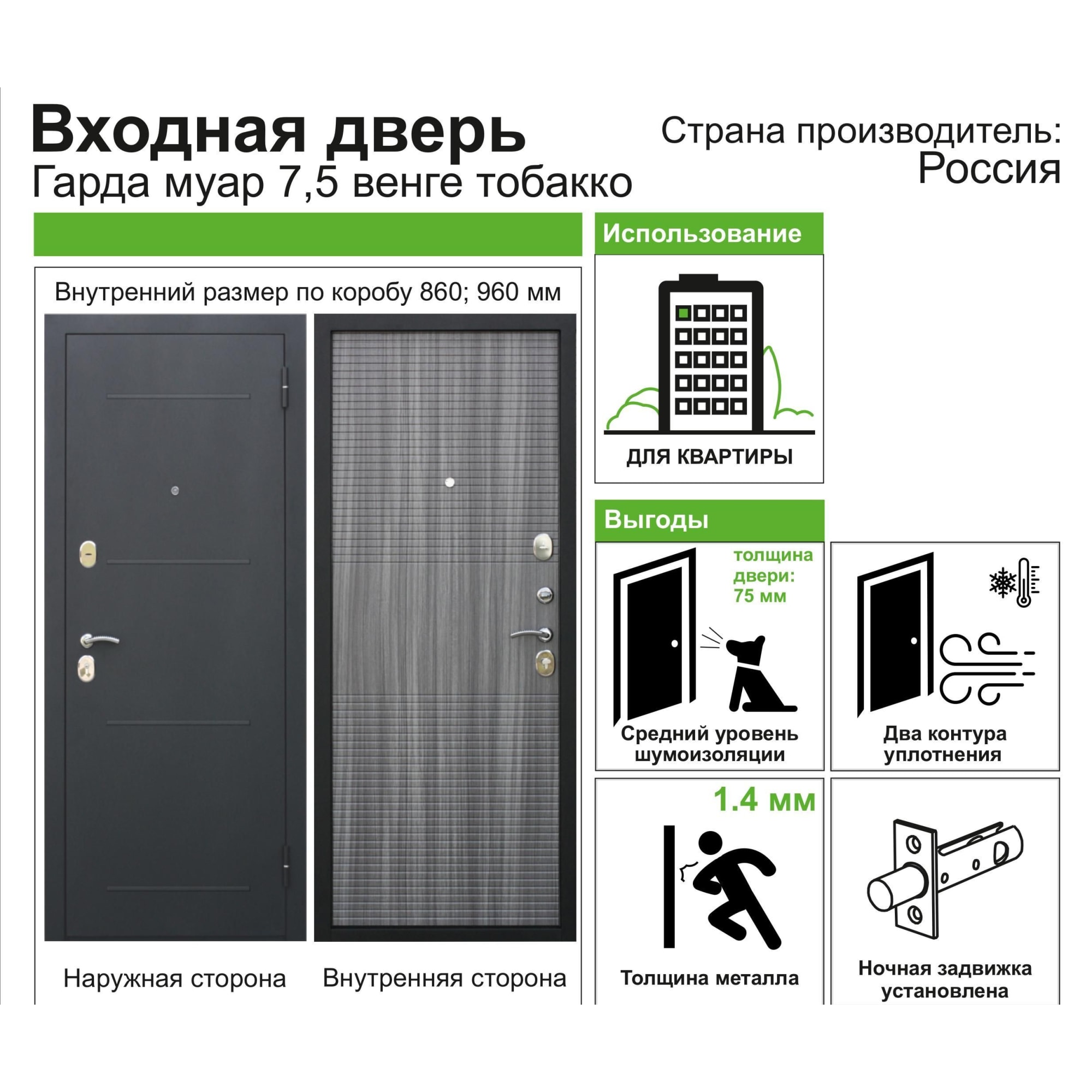 81960618 Дверь входная металлическая Гарда Муар 960 мм, левая, цвет венге тобакко Santreyd  - Вид №12