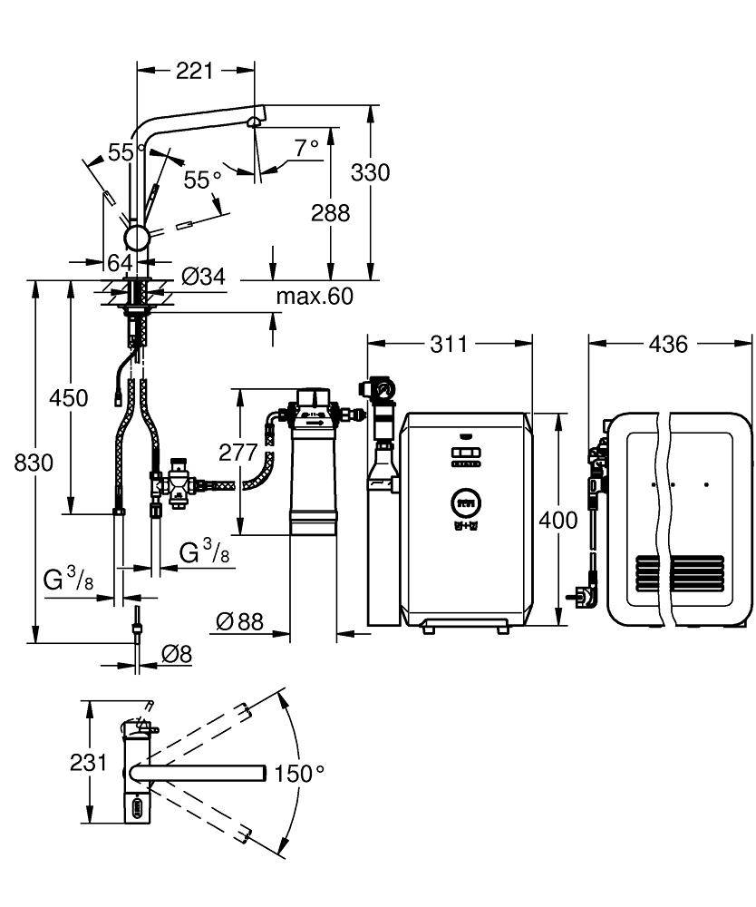 31347DC2 Комплект со смесителем для кухни Grohe GROHE Blue - Вид №1