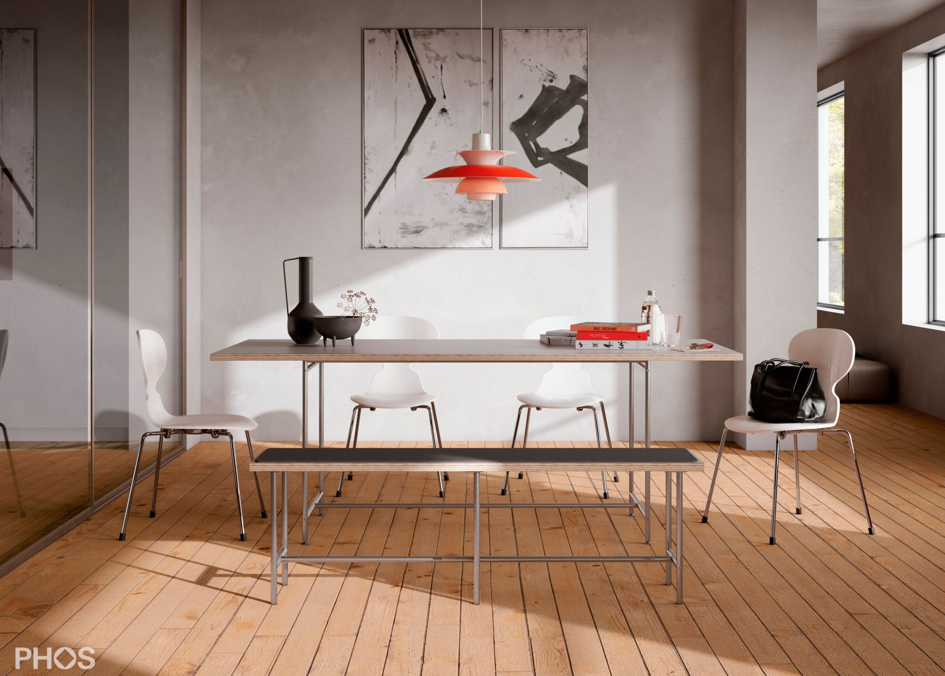 KATI-E1-200x90-MW Стол Карлсруэ - обеденный стол - белый - 200 х 90 х 75 см. PHOS  - Вид №1