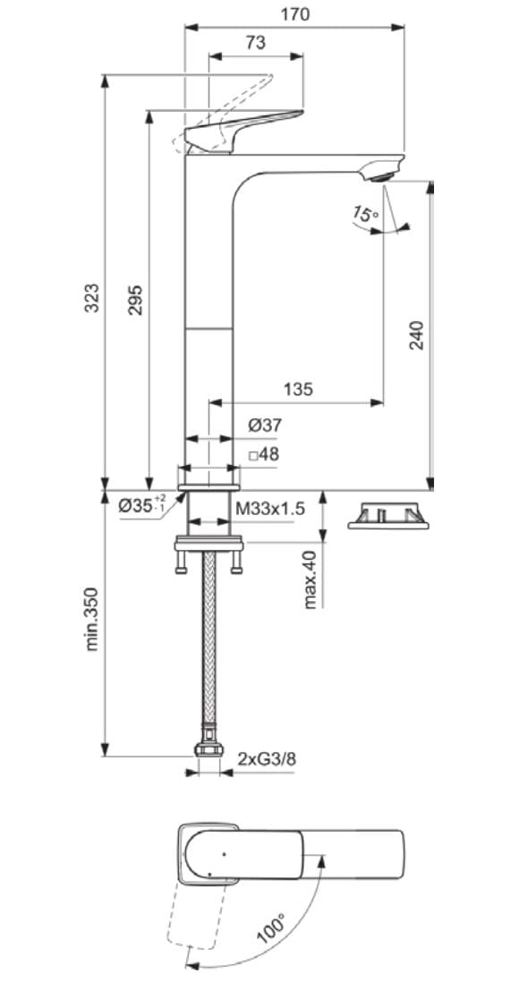 Смеситель для раковины с автоматическим сливом Ideal Standard Ceralife C ARCH-00069949 - Вид №2