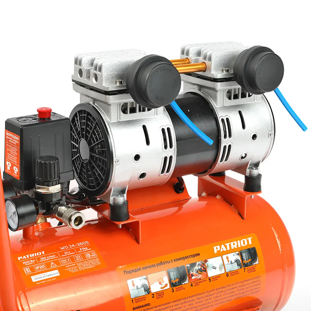 Компрессор безмасляный Patriot WO 24-260S, 24 л 260 л/мин 1.5 кВт STLM-2194159 - Вид №6