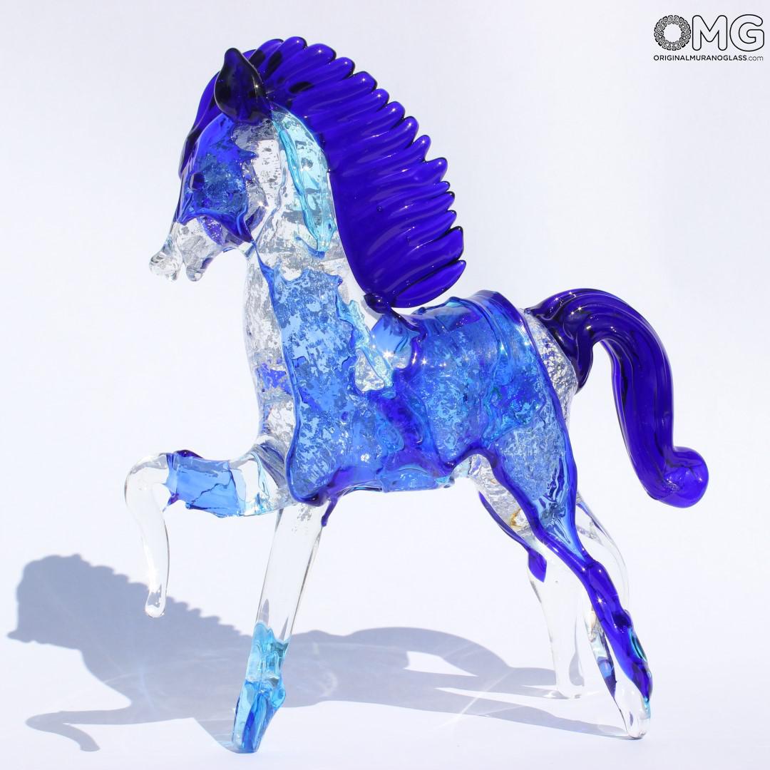 2292 ORIGINALMURANOGLASS Скульптура Синий конь сбруффи из муранского стекла 16 см  - Вид №1