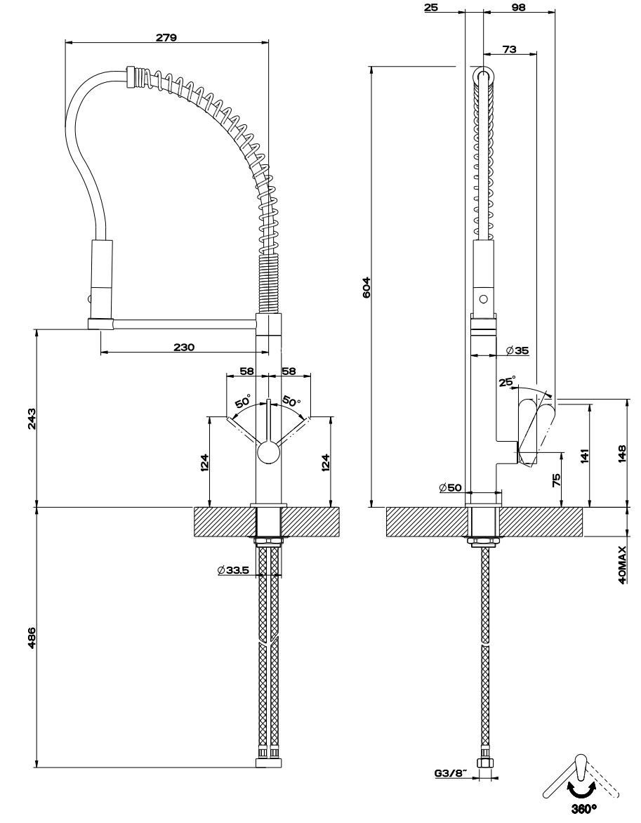 Смеситель для кухни из латуни с ручным душем Gessi HELIUM HT ARCH-00142274 - Вид №3
