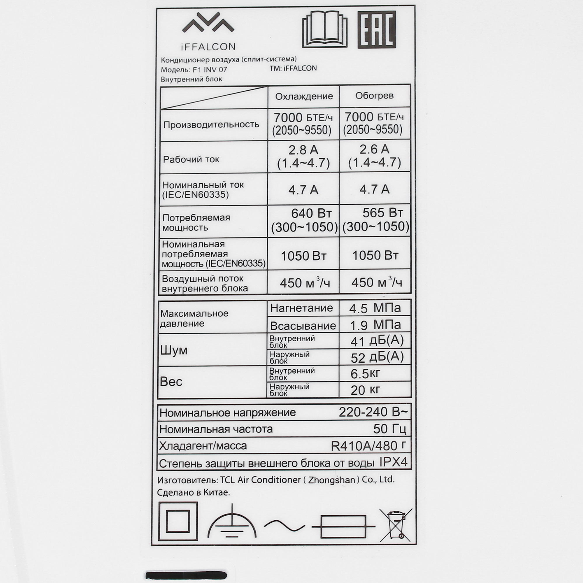 5433220 Кондиционер настенный сплит-система iFFALCON F1 INV 07 белый STDN-0098805 - Вид №3