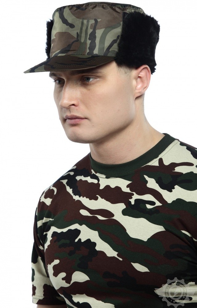 61458 Кепи "Охранник" зимняя камуфляж зеленая  Головные уборы  размер 60 Спецодежда  - Вид №2