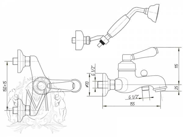 Cмеситель MIGLIORE Ermitage ML.ERM-7002.BI.BR для ванны, бронза  - Вид №1
