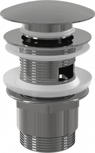 Донный клапан сифона для умывальника CLICK/CLACK 5/4", цельнометаллический с переливом и большой заглушкой