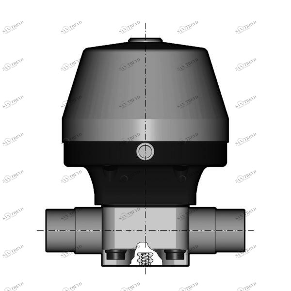 SANIT 72707916280 2/2-ходовой мембранный клапан VM / CP, PVC-U, тип 485, d90-d110, затычки, NC 