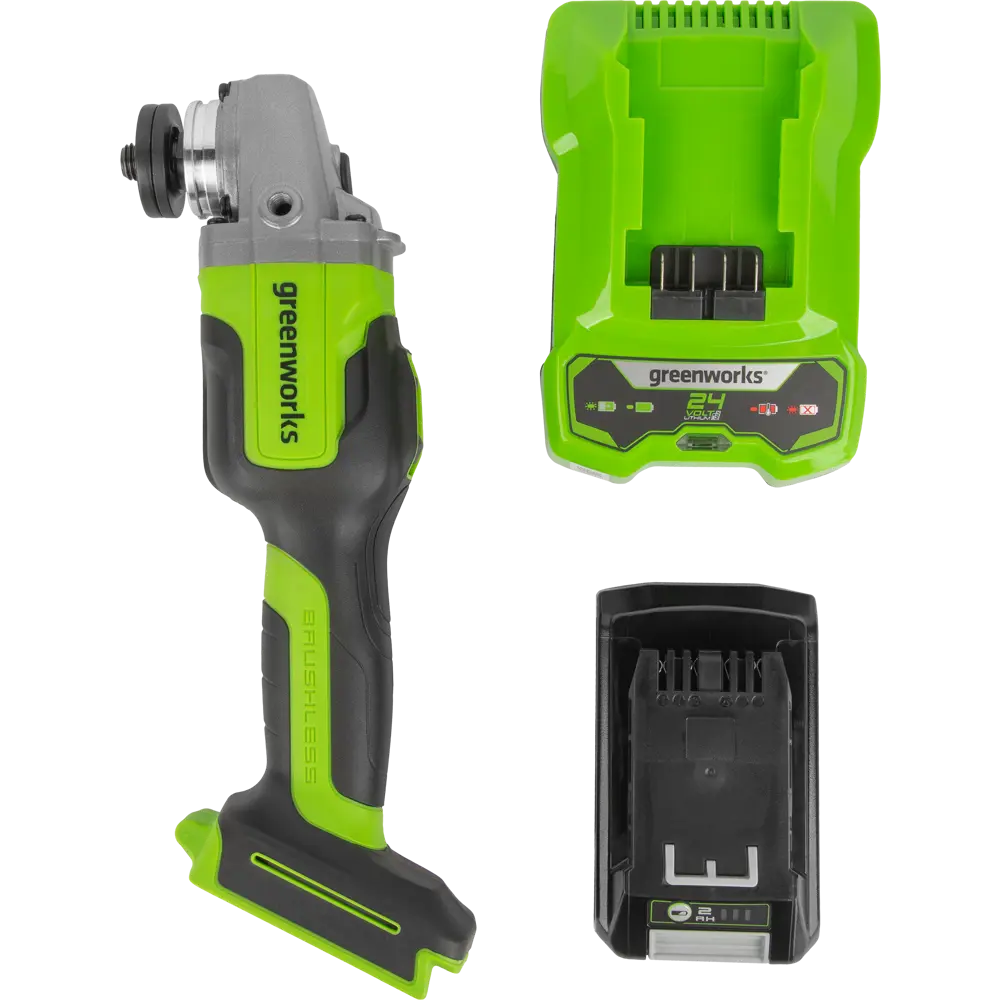 84577505 УШМ аккумуляторная бесщеточная Greenworks GD24AG, 24 В Li-Ion 2 Ач STLM-0052195  - Вид №4