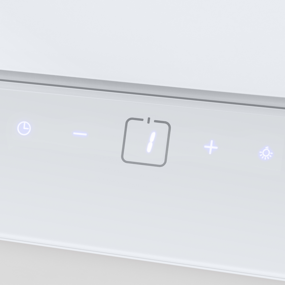Elf 60 Glass White Вытяжка / тип: наклонная, цвет: белый• управление: сенсорное• ширина, мм: 600• полная потребляемая мощность, вт: 102• количество скоростей: 3• максимальная производительность, м3/ч: 650• диаметр воздуховода, мм: 150• площадь кухни: до 2 Santreyd  - Вид №6