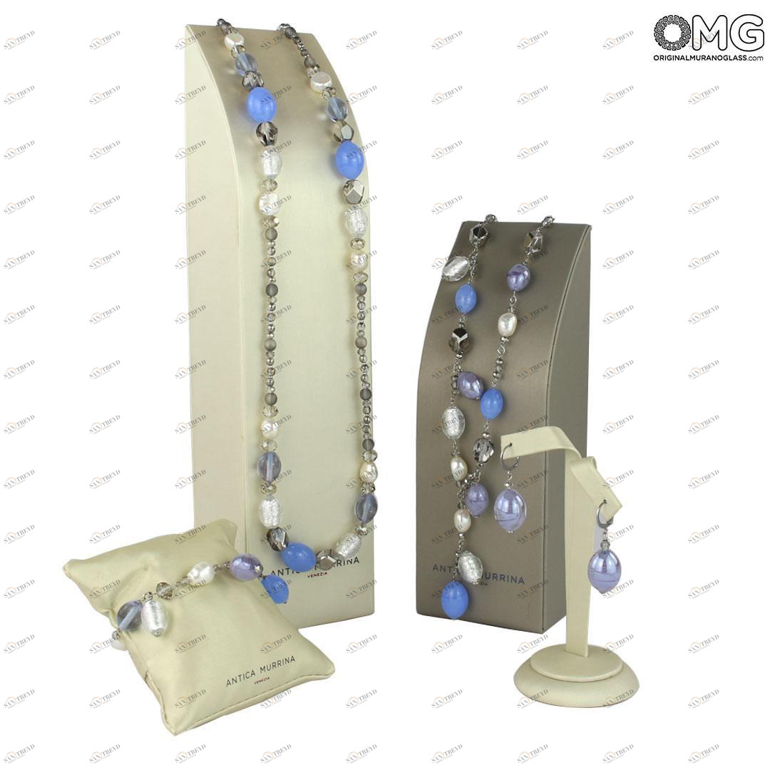 3947 ORIGINALMURANOGLASS Набор украшений Фиалка - Коллекция Antica Murrina - муранское стекло OMG  см 