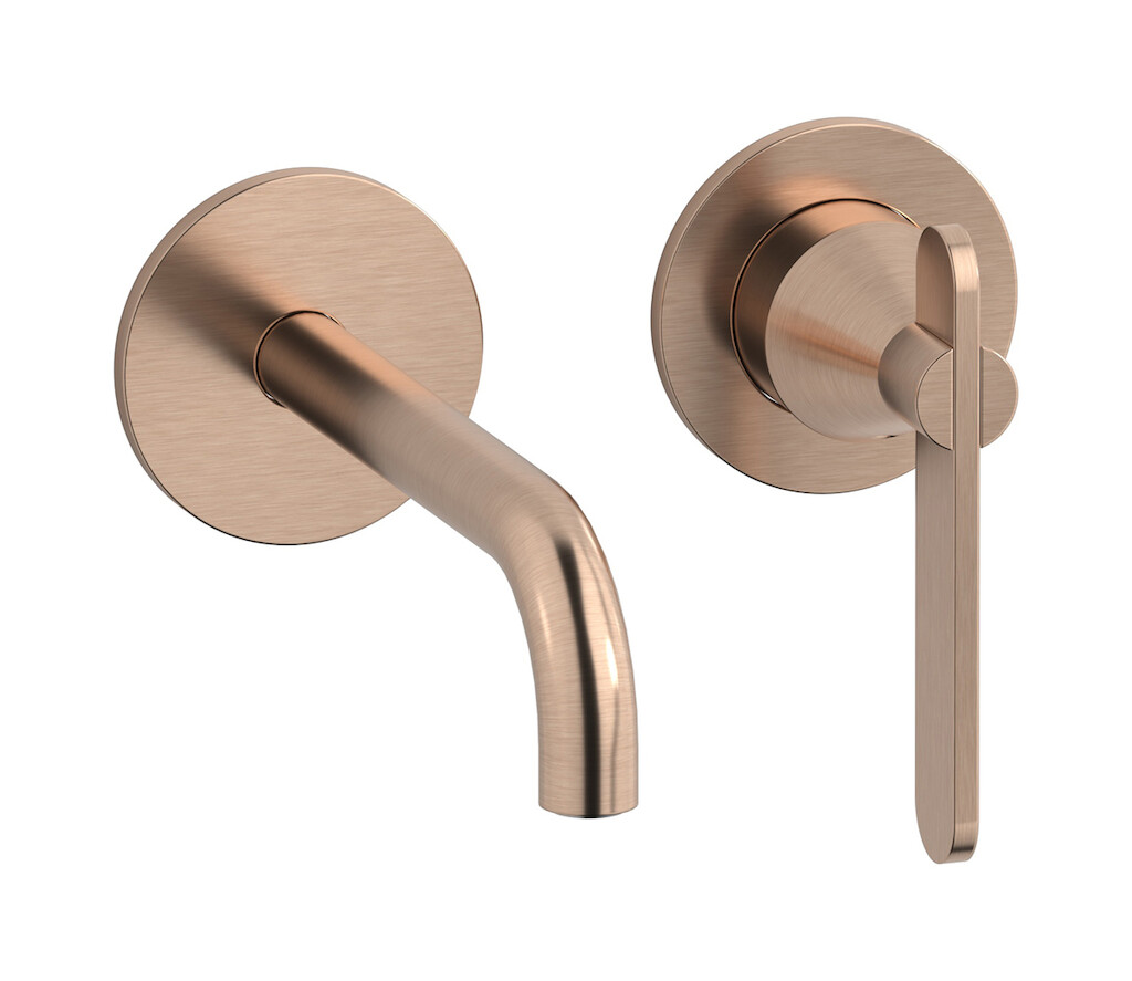 Встроенный в стену смеситель для раковины на 2 отверстия в комплекте с донным клапаном WE ARE IB oh210is Brushed Rose Gold Soho