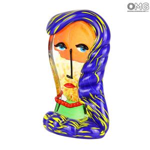 2687 ORIGINALMURANOGLASS Скульптура Голова Женщины с сиреневыми волосами - по мотивам Пикассо - Pop Art - Original Murano Glass OMG 14 см