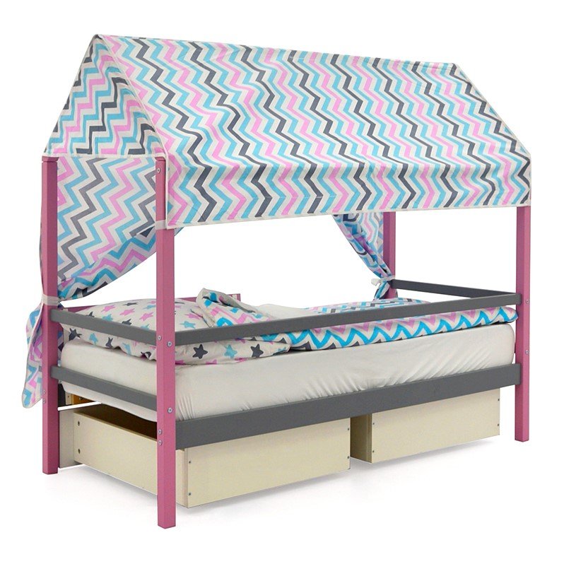 Крыша для кровати-домика текстильная Svogen зигзаги, графит, лаванда, бирюза БЕЛЬМАРКО  00-3833088 Голубой;серый Santreyd  - Вид №3