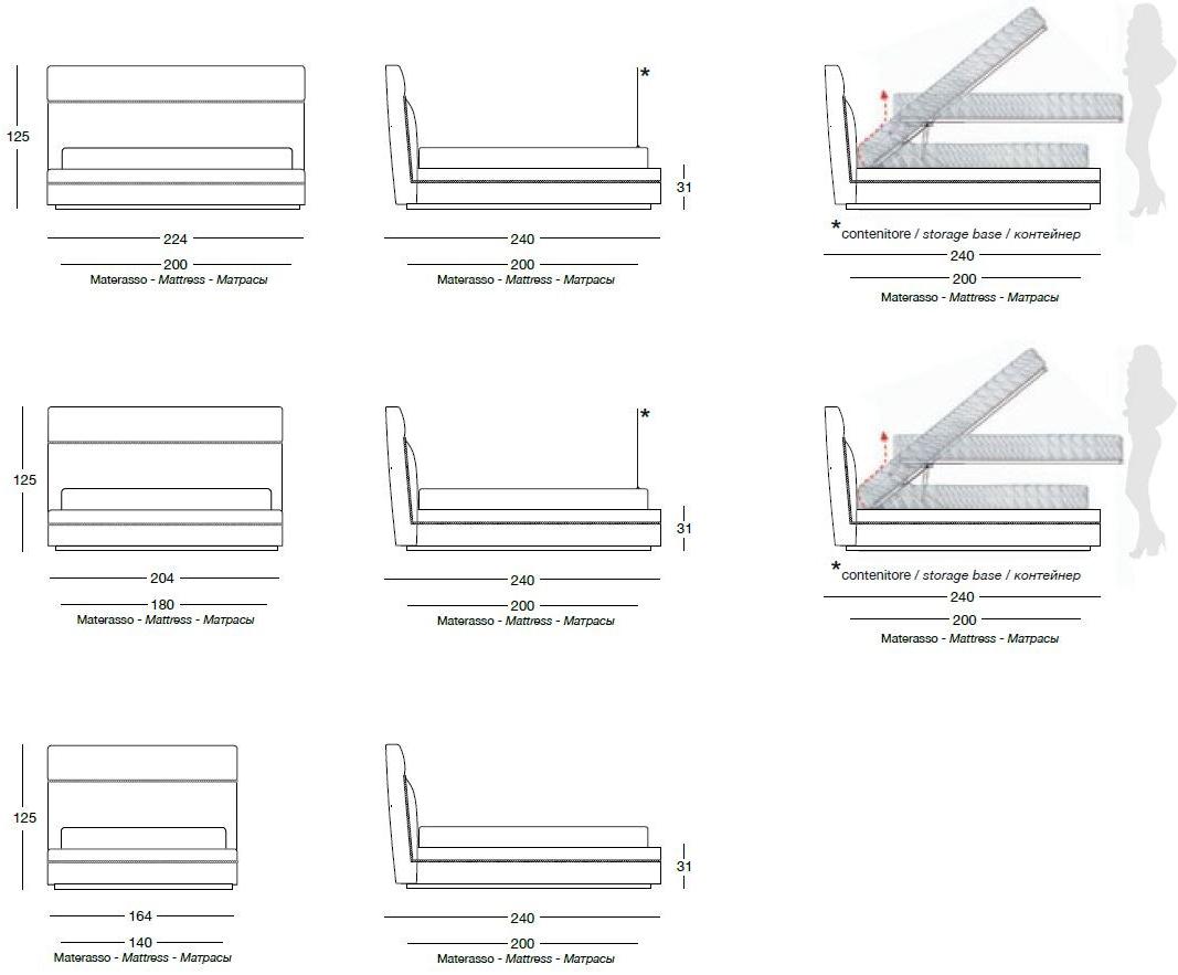 Longhi Кровать для хранения, обитая кожей Loveluxe 2017 – essence collection W 840 - Вид №3