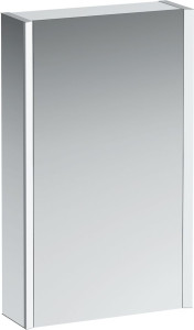 H4083029001451 Зеркальный шкафчик, aluminium, алюминий, 1 двойная зеркальная дверь, 2 светодиодными осветительными элементами, с розетками ЕС, с датчиком выключения, дверца справа LAUFEN PRO