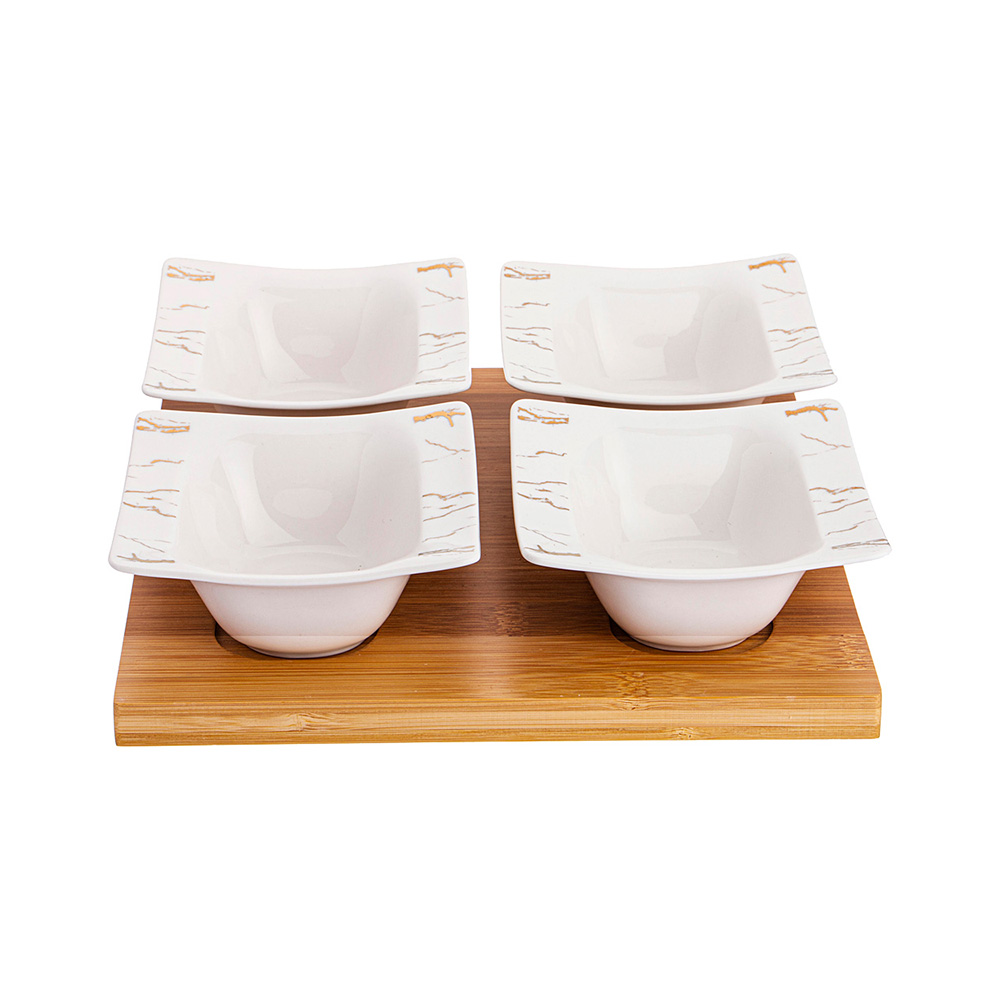 42-360 Посуда фарфоровая НАБОР ИЗ 4 САЛАТНИКОВ НА ДЕРЕВ.ПОДСТАВКЕ LEFARD "FANTASY" Lefard 