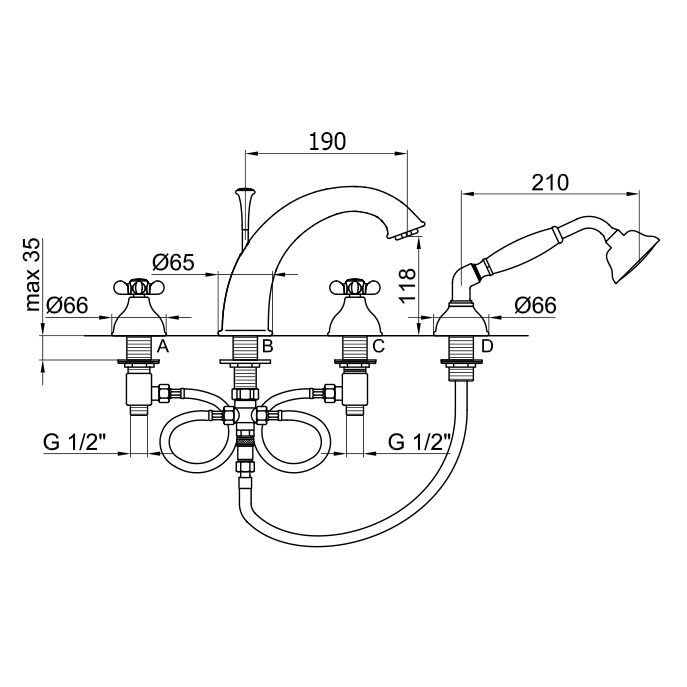 OT730101015 Смеситель для ванны с душем Webert Ottocento - Вид №1