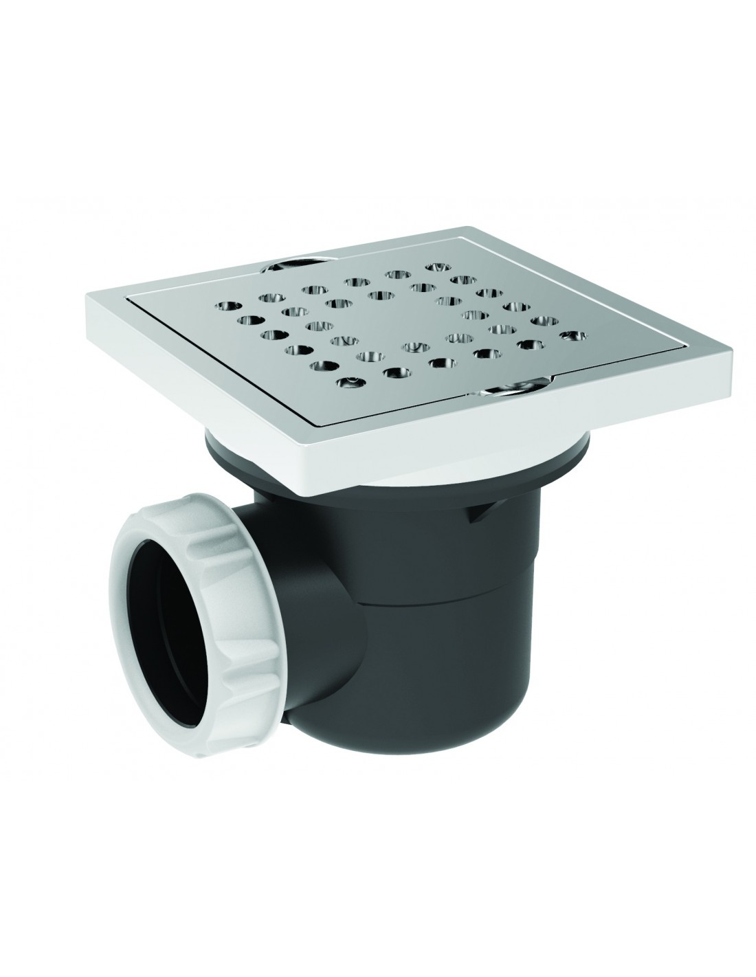 568853 000 00  Трап с решеткой для душевой кабины 100 х 100 мм, выс. 91 мм, хромированный металл Valentin Хром 